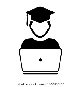 Student Icon With Laptop Computer & On-line University Graduation Vector illustration
