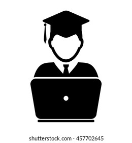 Student Icon With Laptop Computer & On-line University Graduation Vector illustration