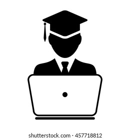 Student Icon With Laptop Computer & On-line University Graduation Vector illustration