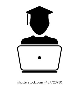 Student Icon With Laptop Computer & On-line University Graduation Vector illustration