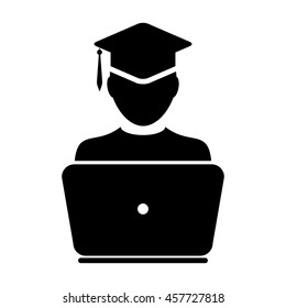 Student Icon With Laptop Computer & On-line University Graduation Vector illustration
