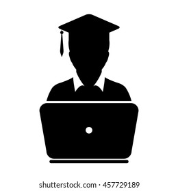 Student Icon With Laptop Computer & On-line University Graduation Vector illustration
