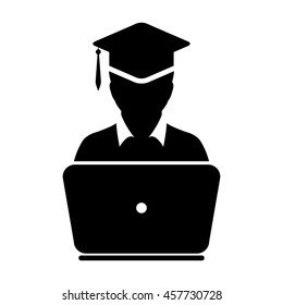 Student Icon With Laptop Computer & On-line University Graduation Vector illustration
