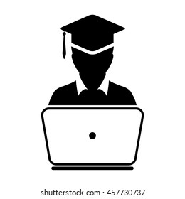 Student Icon With Laptop Computer & On-line University Graduation Vector illustration
