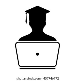Student Icon With Laptop Computer & On-line University Graduation Vector illustration
