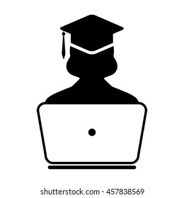 Student Icon With Laptop Computer & On-line University Graduation Vector illustration
