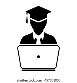 Student Icon With Laptop Computer & On-line University Graduation Vector illustration