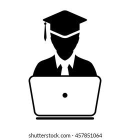 Student Icon With Laptop Computer & On-line University Graduation Vector illustration