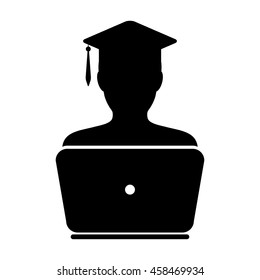 Student Icon With Laptop Computer & On-line University Graduation Vector illustration