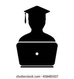 Student Icon With Laptop Computer & On-line University Graduation Vector illustration