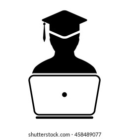 Student Icon With Laptop Computer & On-line University Graduation Vector illustration