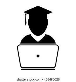 Student Icon With Laptop Computer & On-line University Graduation Vector illustration