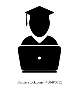 Student Icon With Laptop Computer & On-line University Graduation Vector illustration