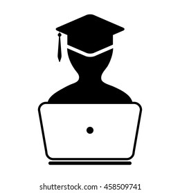 Student Icon With Laptop Computer & On-line University Graduation Vector illustration