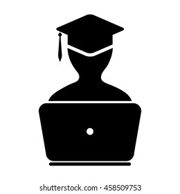 Student Icon With Laptop Computer & On-line University Graduation Vector illustration