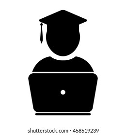 Student Icon With Laptop Computer & On-line University Graduation Vector illustration