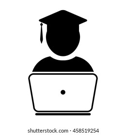 Student Icon With Laptop Computer & On-line University Graduation Vector illustration