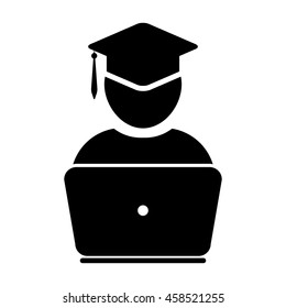 Student Icon With Laptop Computer & On-line University Graduation Vector illustration