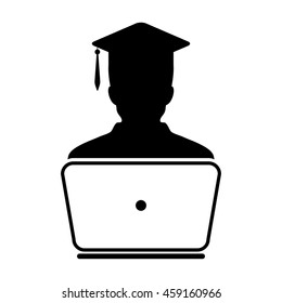Student Icon With Laptop Computer & On-line University Graduation Vector illustration