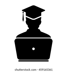 Student Icon With Laptop Computer & On-line University Graduation Vector illustration