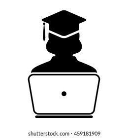 Student Icon With Laptop Computer & On-line University Graduation Vector illustration