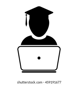 Student Icon With Laptop Computer & On-line University Graduation Vector illustration