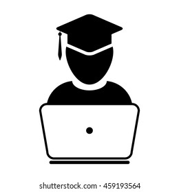 Student Icon With Laptop Computer & On-line University Graduation Vector illustration
