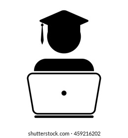 Student Icon With Laptop Computer & On-line University Graduation Vector illustration