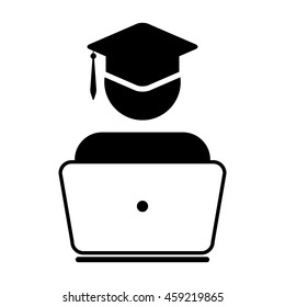 Student Icon With Laptop Computer & On-line University Graduation Vector illustration