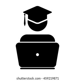 Student Icon With Laptop Computer & On-line University Graduation Vector illustration