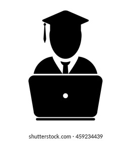 Student Icon With Laptop Computer & On-line University Graduation Vector illustration