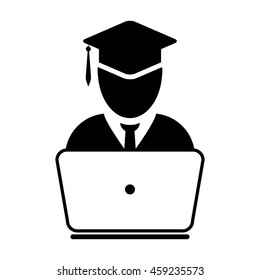 Student Icon With Laptop Computer & On-line University Graduation Vector illustration