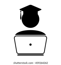 Student Icon With Laptop Computer & On-line University Graduation Vector illustration