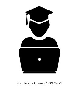 Student Icon With Laptop Computer & On-line University Graduation Vector illustration