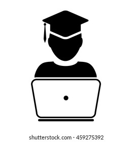 Student Icon With Laptop Computer & On-line University Graduation Vector illustration