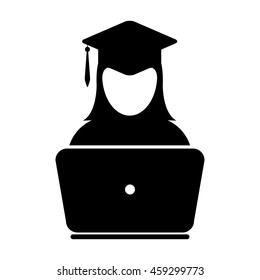 Student Icon With Laptop Computer & On-line University Graduation Vector illustration