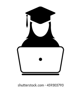 Student Icon With Laptop Computer & On-line University Graduation Vector illustration