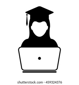 Student Icon With Laptop Computer & On-line University Graduation Vector illustration