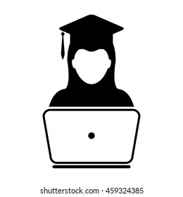 Student Icon With Laptop Computer & On-line University Graduation Vector illustration