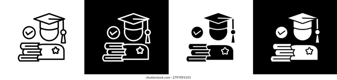 Student Icon In Outline And Glyph Styles With Black And White Variations