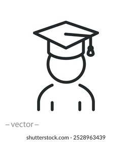 ícone do aluno, aluno em chapéu de graduação, educação, ilustração vetorial fino eps10