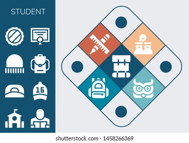 student icon set. 13 filled student icons.  Simple modern icons about  - Backpack, School, Reader, Cap, Diploma, Graduates, Pencil, Owl