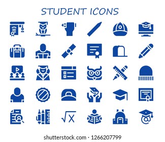  student icon set. 30 filled student icons. Simple modern icons about  - Education, Wisdom, Pencil, Cap, Sport bag, Reader, Diploma, Learning, Graduation, Owl, Salesman, Curriculum