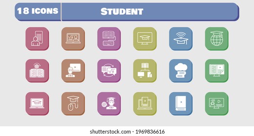 student icon set. included study, student, learn, homework, learning, student-desktop, cloud library, professor, ebook icons on white background. linear, filled styles.