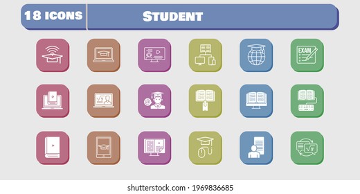 student icon set. included study, homework, learn, student, exam, professor, ebook, cap, student-laptop, instructor, school icons on white background. linear, filled styles.