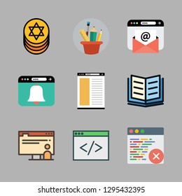 student icon set. vector set about browser, ebook, hebrew and pencil case icons set.