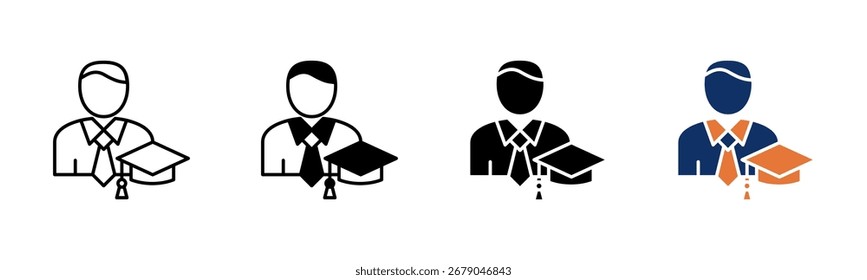 Hoja de íconos de estudiante colección de estilos múltiples