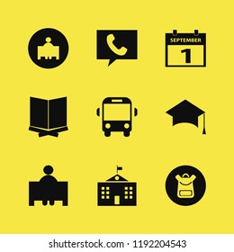 student icon. student vector icons set phone, university campus, teacher and school bus
