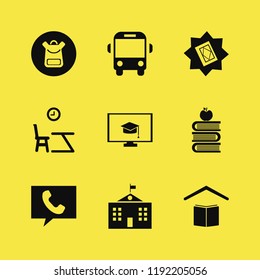 student icon. student vector icons set university campus, books and apple, school bus and holy quran