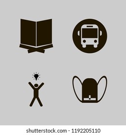 student icon. student vector icons set school bus, holy quran, happy man bulb and school book bag